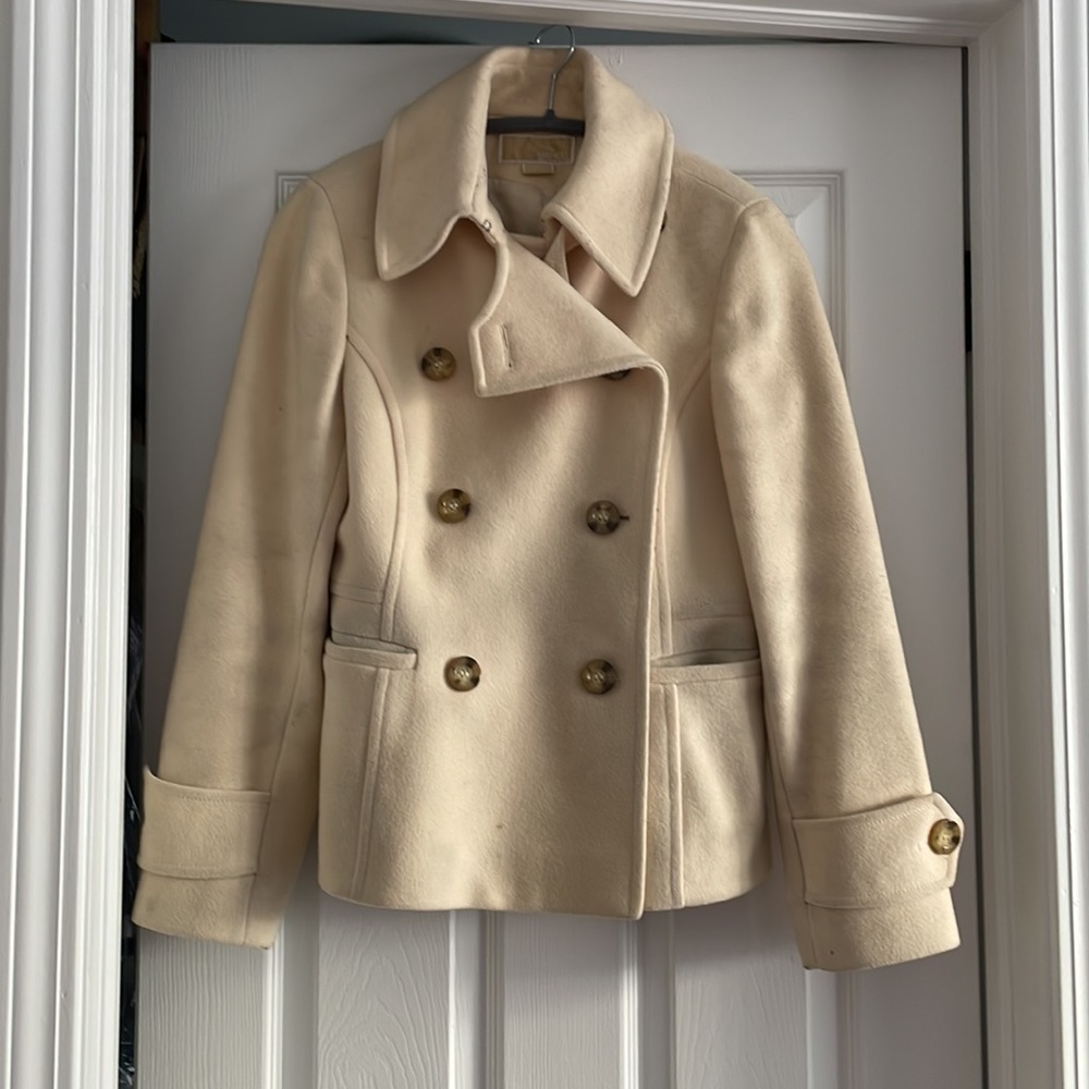 Michael Kors 100% wool off white/cream pea coat size 6